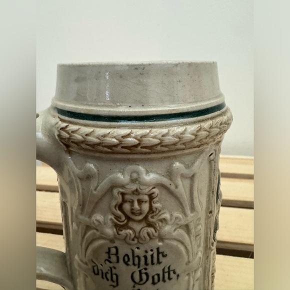 Antique 19thc Stoneware German Beer Stein Tankard Vessle Trompeter Von Sackingen - Picture 8 of 8